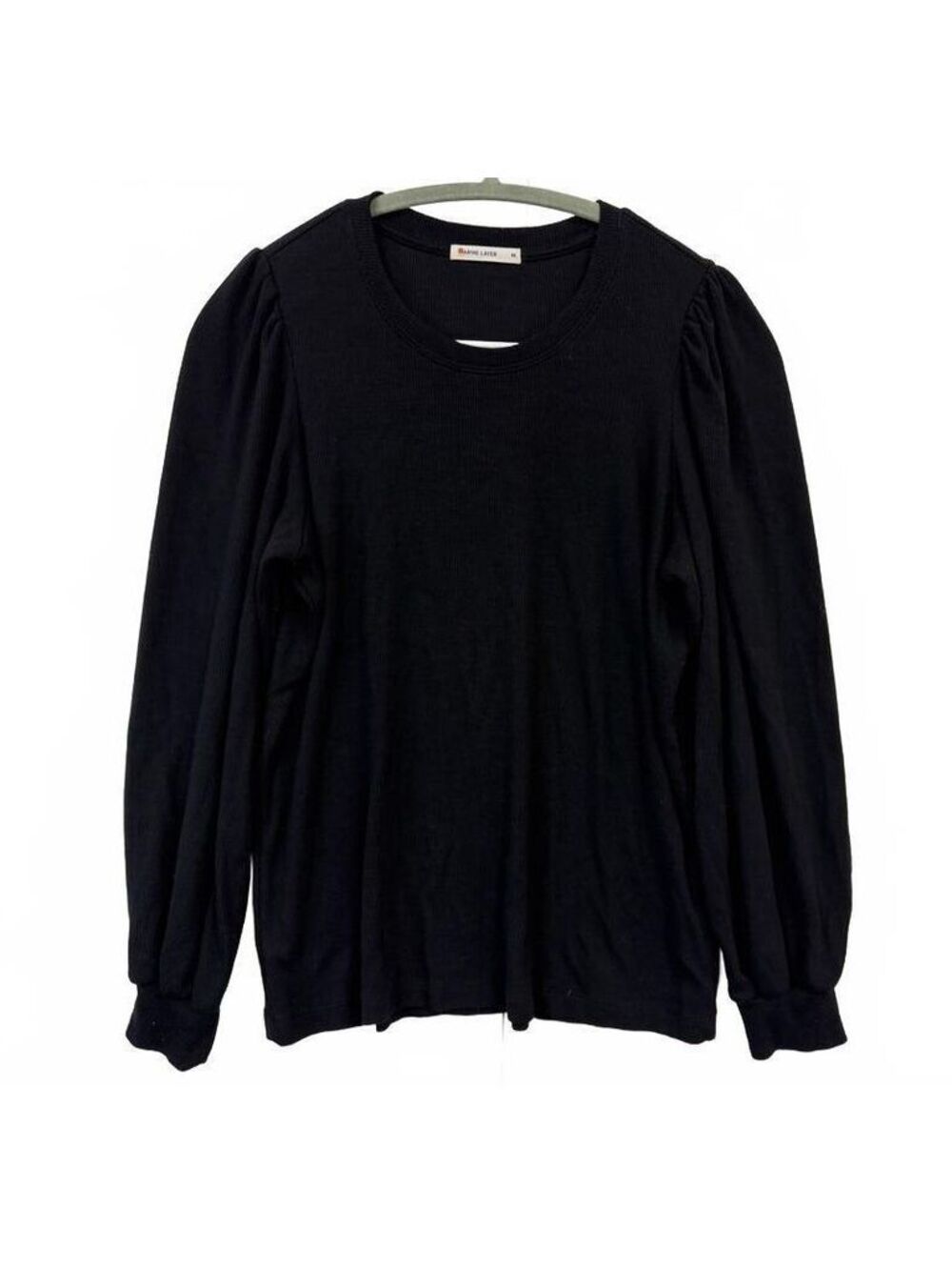 Marine Layer Women’s M Black Puff Sleeve Ribbed Long Sleeve Top Crewneck